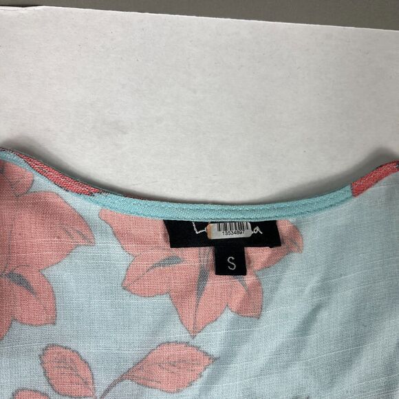 Lobo Rosa Tiered Midi Dress Floral Short Sleeve Button Front Relaxed Fit SMALL - Picture 5 of 13